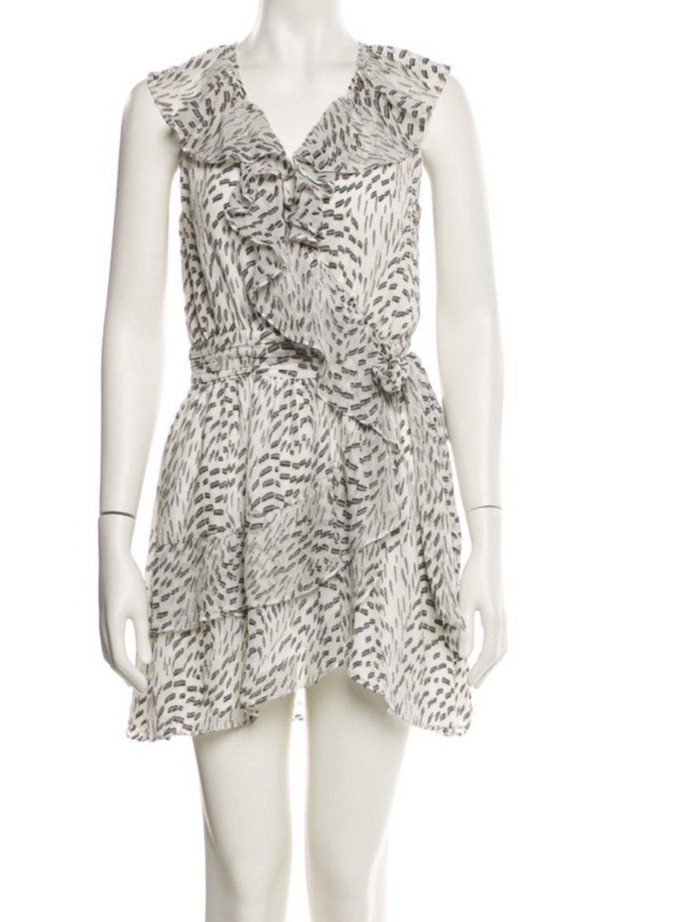 Ramy Brook White Dress with Charcoal Abstract Print